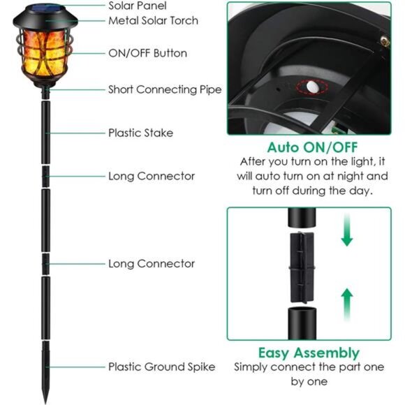 Solar Lights Metal Flickering Flame Solar Torches Lights - Picture 4 of 7
